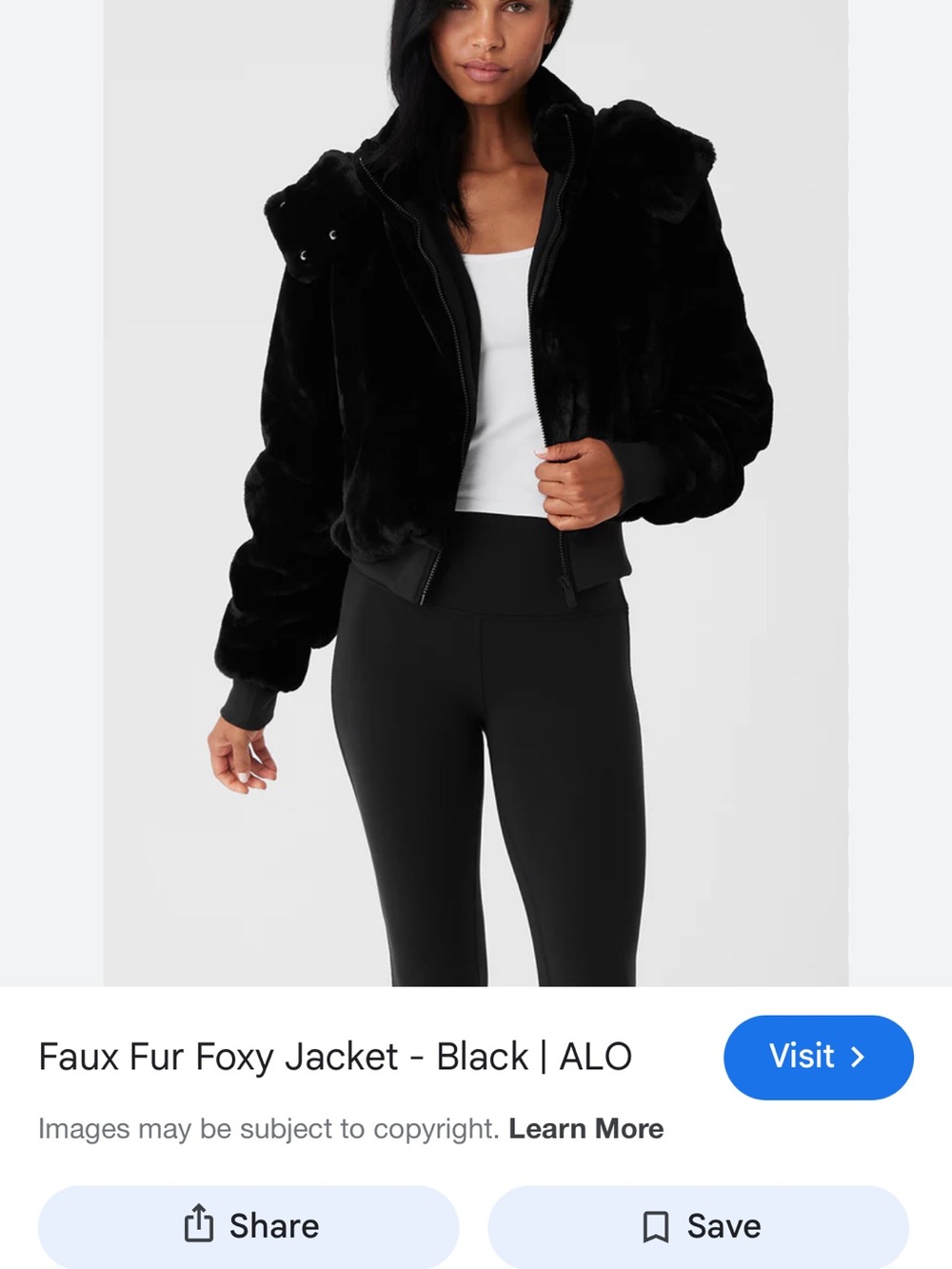ALO Yoga Black Faux Fur Cropped Jacket